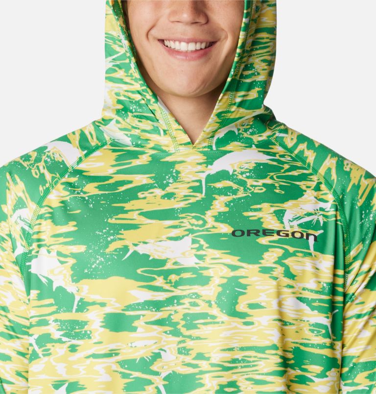 Men's Columbia Green Oregon Ducks PFG Terminal Tackle Omni-Shade Rippled Long Sleeve Hooded T-Shirt Size: Large