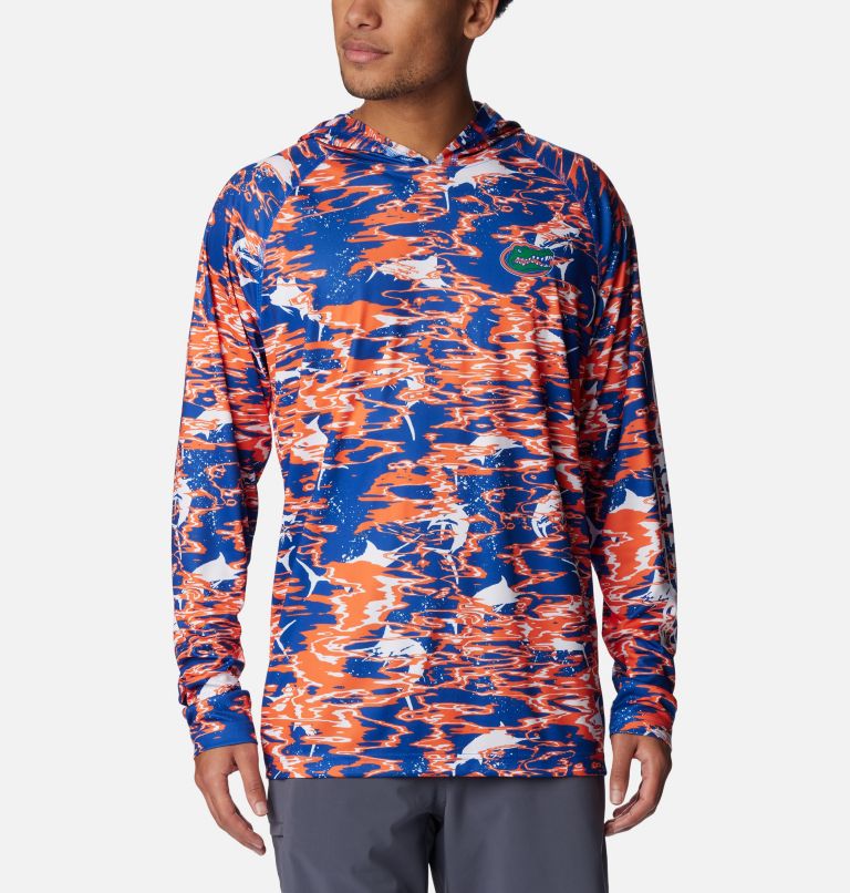 Men's Columbia Royal Florida Gators PFG Terminal Tackle Omni-Shade Rippled Long Sleeve Hooded T-Shirt