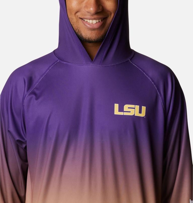 Men's Collegiate PFG Super Terminal Tackle Hoodie - LSU, Color: LSU - Vivid Purple Gradient Print, image 4