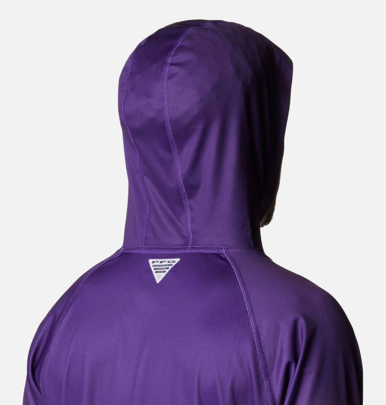 Thumbnail: Men's Collegiate PFG Super Terminal Tackle Hoodie - LSU, Color: LSU - Vivid Purple Gradient Print, image 5
