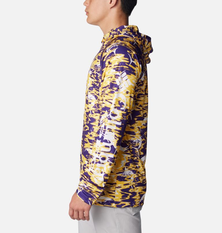 Men's Collegiate PFG Super Terminal Tackle Hoodie - Louisiana, Color: LSU - Vivid Purple Rippled Print, image 3