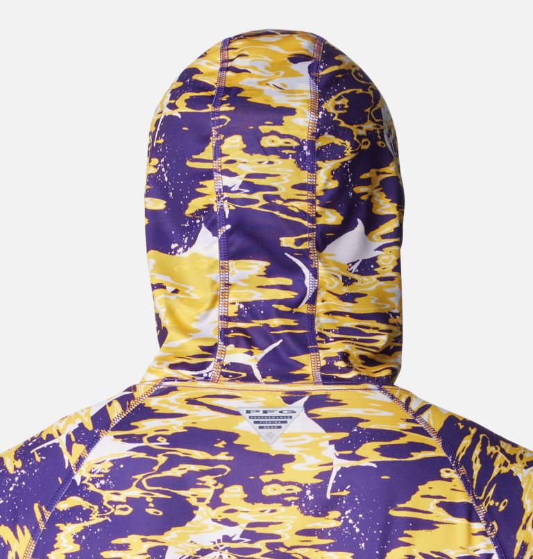 Men's Collegiate PFG Super Terminal Tackle Hoodie - Louisiana, Color: LSU - Vivid Purple Rippled Print, image 5