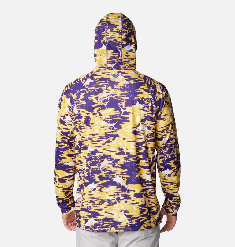 Men's Collegiate PFG Super Terminal Tackle Hoodie - Louisiana, Color: LSU - Vivid Purple Rippled Print, image 2