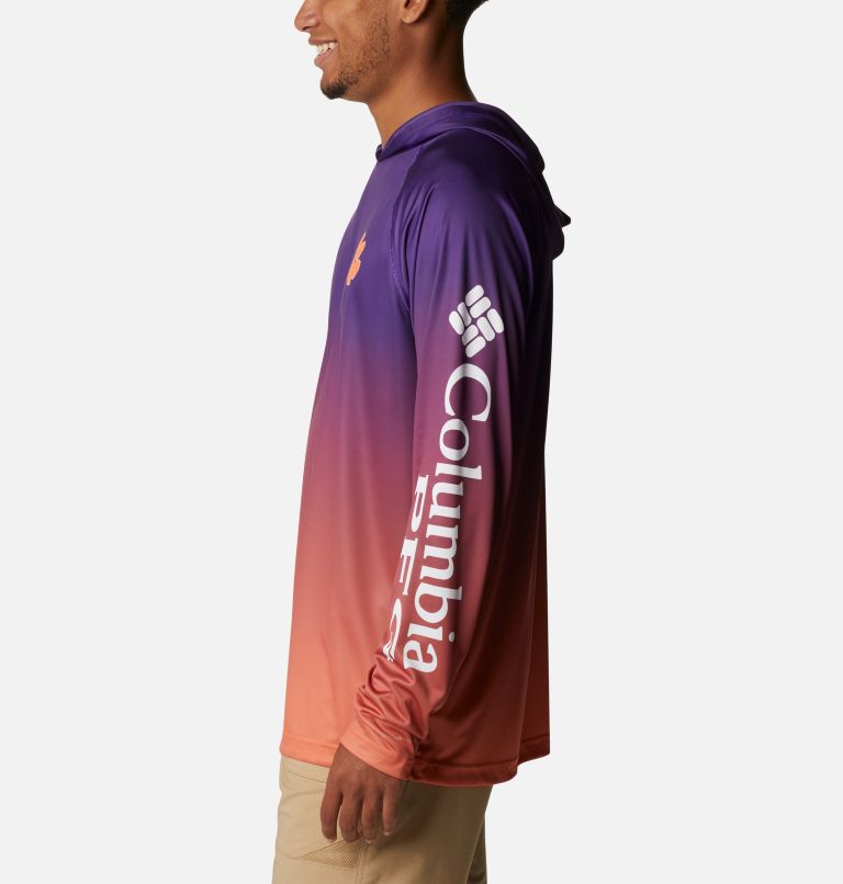 Men's Collegiate PFG Super Terminal Tackle Hoodie - Clemson, Color: CLE - Vivid Purple Gradient Print
