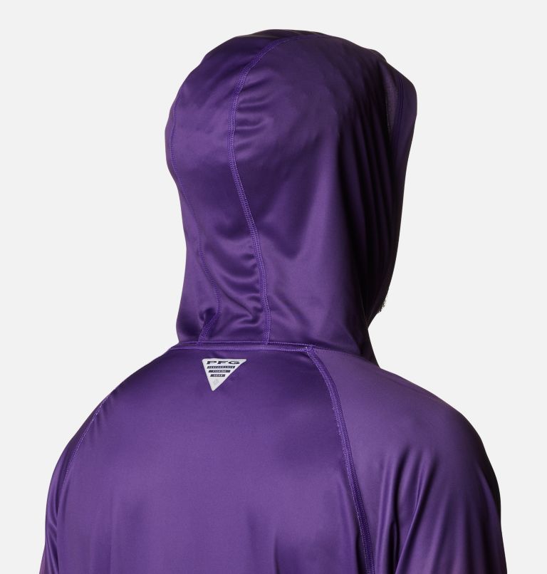 Thumbnail: Men's Collegiate PFG Super Terminal Tackle Hoodie - Clemson, Color: CLE - Vivid Purple Gradient Print, image 5