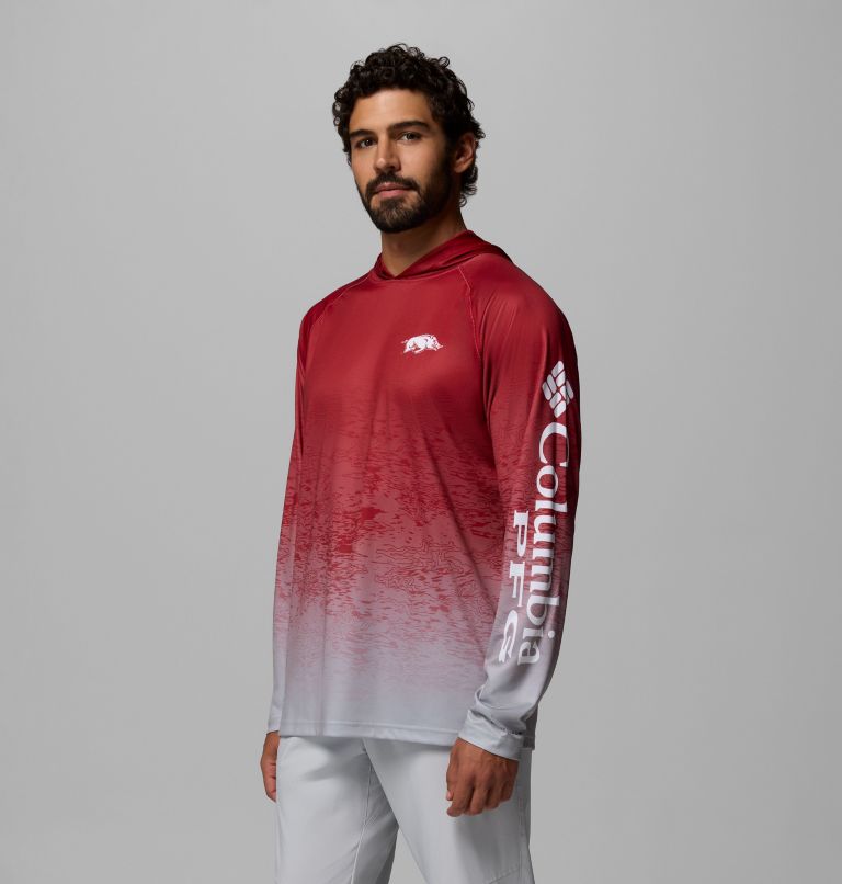 Men's Collegiate PFG Super Terminal Tackle Hoodie - Arkansas, Color: ARK - Red Velvet, Columbia Grey, image 4