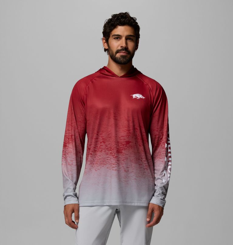 Men's Collegiate PFG Super Terminal Tackle Hoodie - Arkansas, Color: ARK - Red Velvet, Columbia Grey, image 1