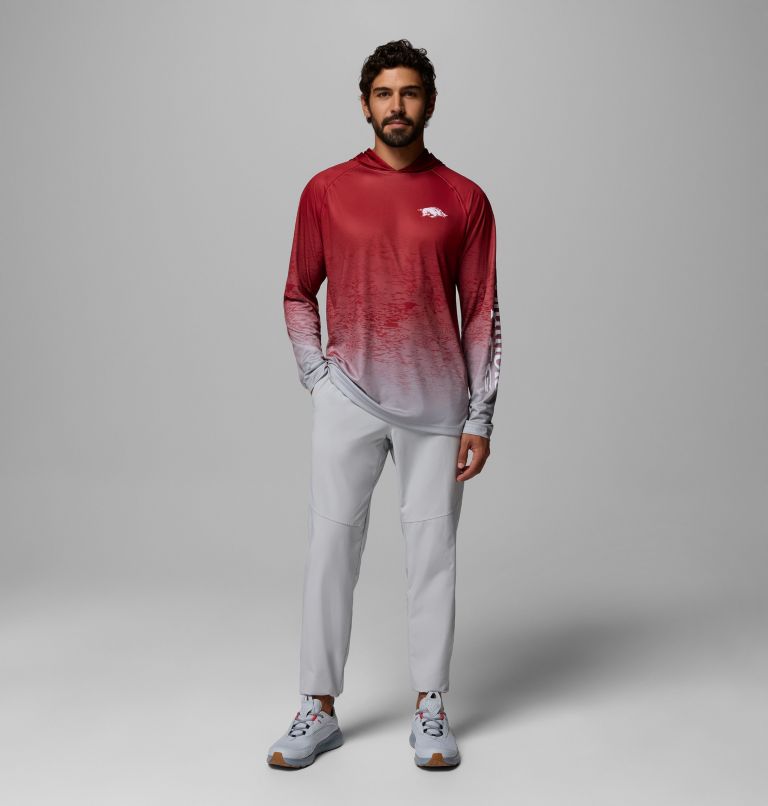 Men's Collegiate PFG Super Terminal Tackle Hoodie - Arkansas, Color: ARK - Red Velvet, Columbia Grey, image 2