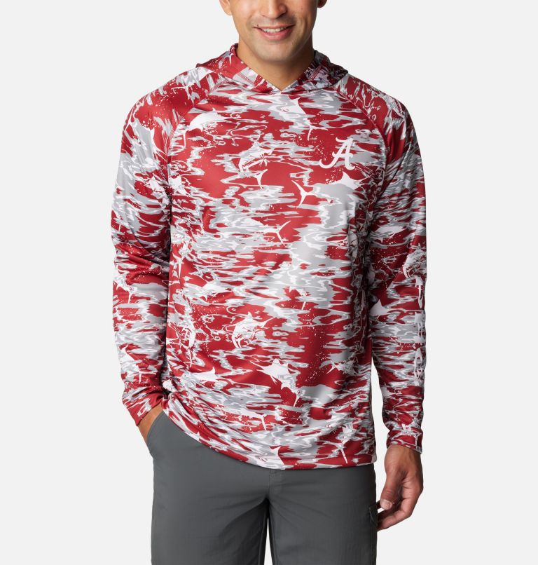 Men's Collegiate PFG Super Terminal Tackle Hoodie - Alabama, Color: ALA - Red Velvet Rippled Print, image 1
