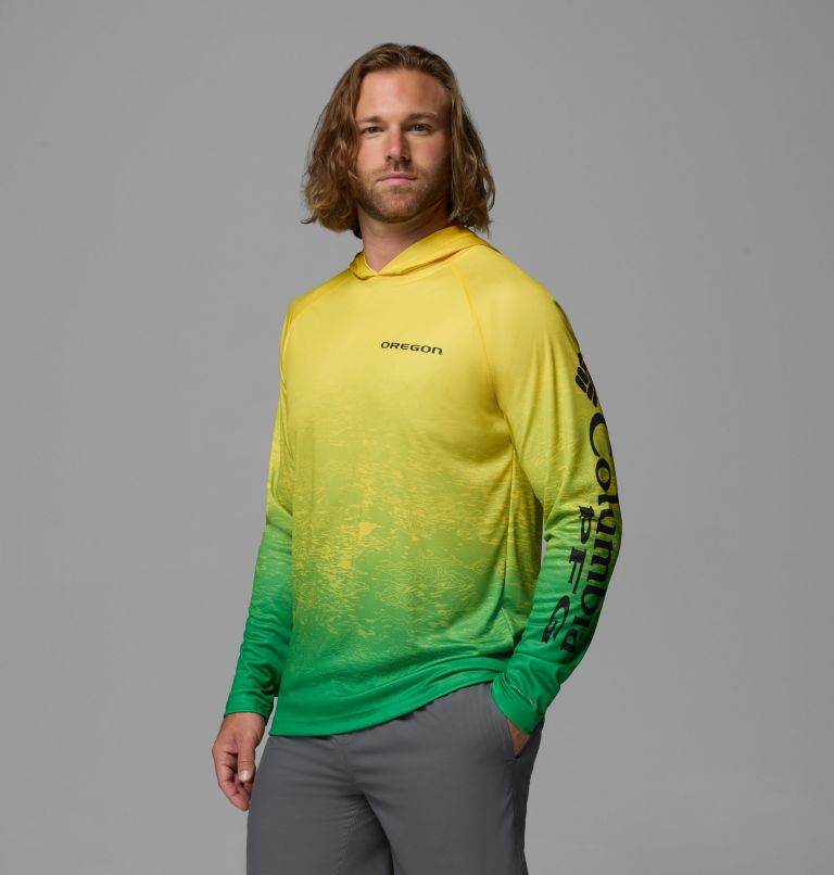 Men's Collegiate PFG Super Terminal Tackle Hoodie - Oregon, Color: Yellow Glo, Fuse Green, image 4