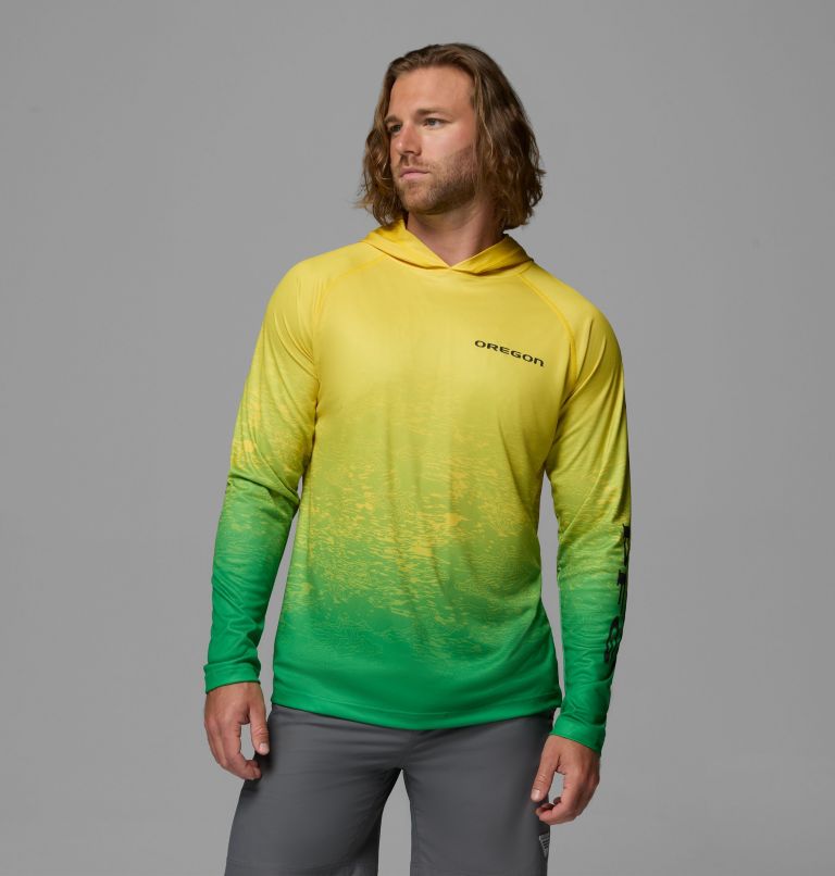 Men's Collegiate PFG Super Terminal Tackle Hoodie - Oregon, Color: Yellow Glo, Fuse Green, image 1
