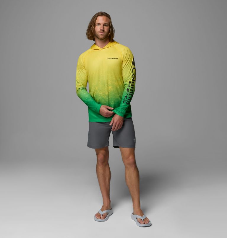 Men's Collegiate PFG Super Terminal Tackle Hoodie - Oregon, Color: Yellow Glo, Fuse Green, image 2