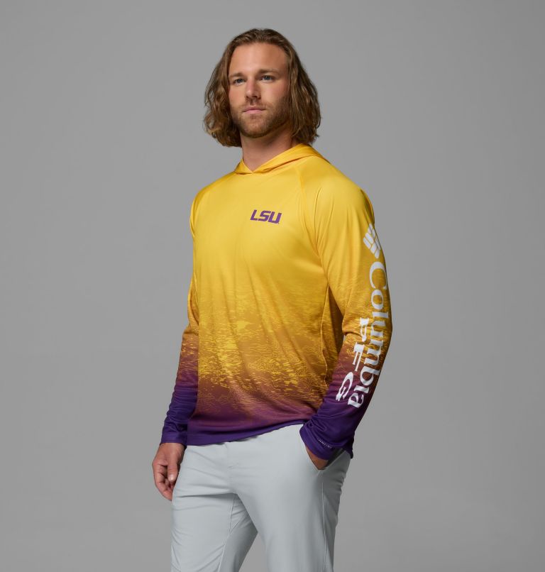 Men's Collegiate PFG Super Terminal Tackle Hoodie - Louisiana, Color: LSU - Yellow, Vivid Purple, image 4