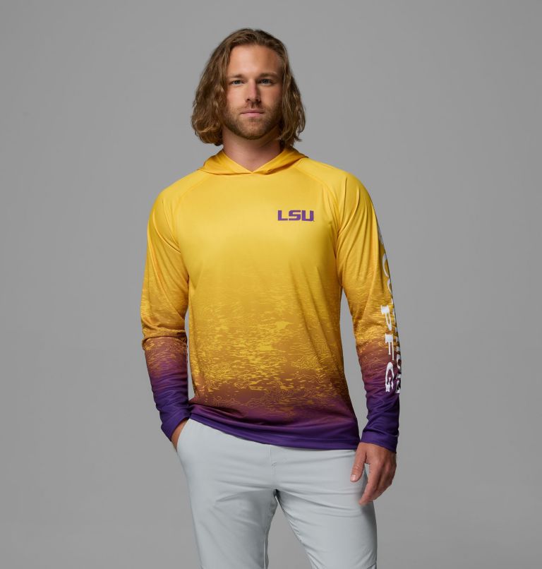 Men's Collegiate PFG Super Terminal Tackle Hoodie - Louisiana, Color: LSU - Yellow, Vivid Purple, image 1