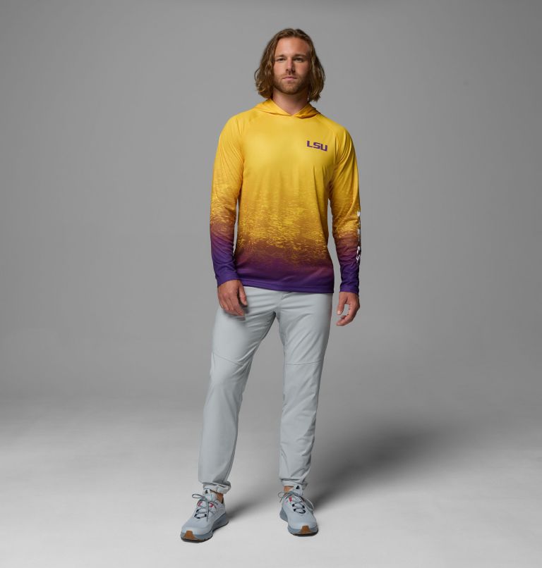 Men's Collegiate PFG Super Terminal Tackle Hoodie - Louisiana, Color: LSU - Yellow, Vivid Purple, image 2