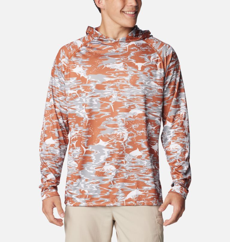 Men's Columbia Burnt Orange Texas Longhorns PFG Terminal Tackle Omni-Shade Rippled Long Sleeve Hooded T-Shirt Size: Large