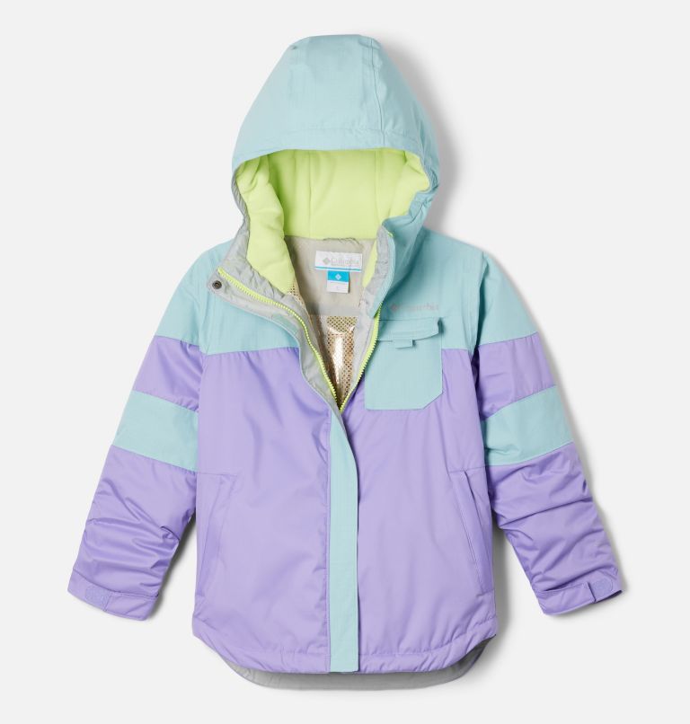 Girl's Mighty Mogul II Waterproof Ski Jacket, Color: Paisley Purple, Aqua Haze, image 1
