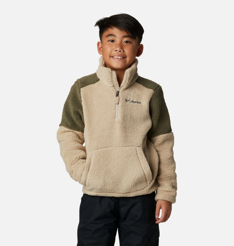 Boys' Rugged Ridge III Half Zip Sherpa Pullover, Color: Ancient Fossil, Stone Green