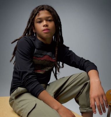 Boys' Dobson Pass Long Sleeve Graphic T-Shirt, Color: Black, Hillscape, image 3