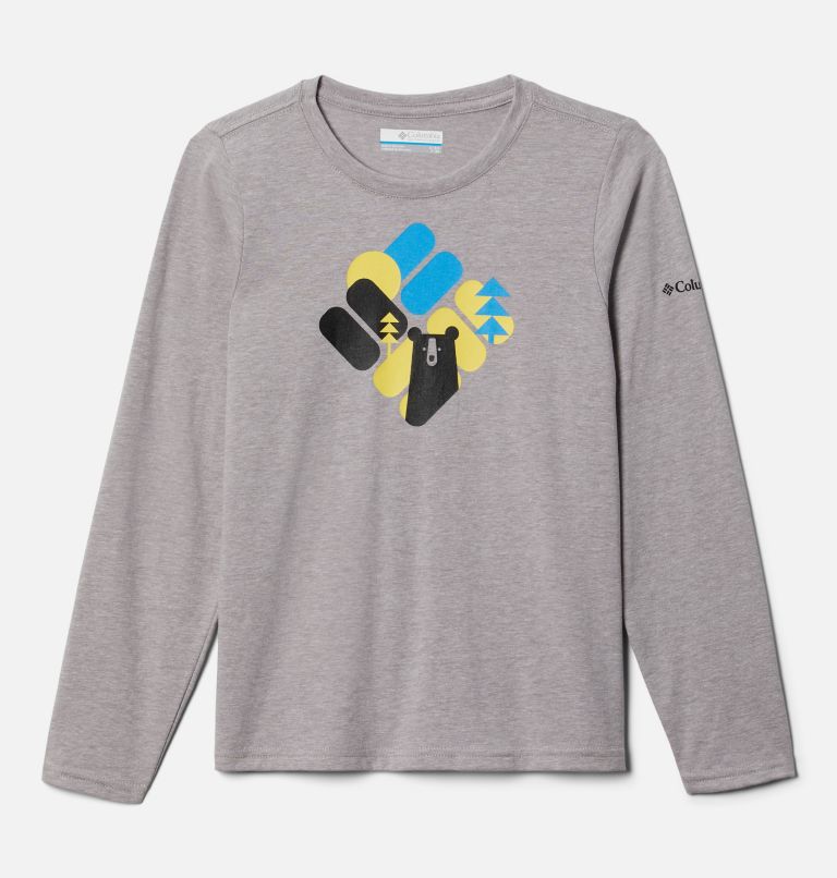 Boys' Dobson Pass Long Sleeve Graphic T-Shirt, Color: Columbia Grey Heather, Bearly Hidden, image 1
