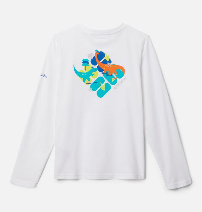 Boys' Dobson Pass Long Sleeve Graphic T-Shirt, Color: White, Skisaurus, image 2