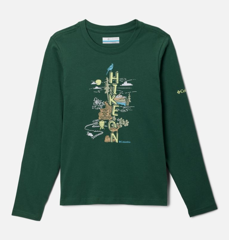 Boys' Dobson Pass Long Sleeve Graphic T-Shirt, Color: Rain Forest, Hike On, image 1