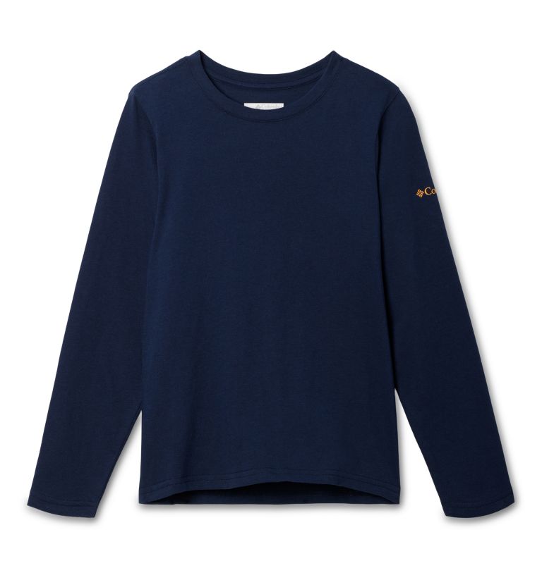 Thumbnail: Boys' Dobson Pass Long Sleeve Graphic T-Shirt, Color: Collegiate Navy, Jagged Treeline, image 1
