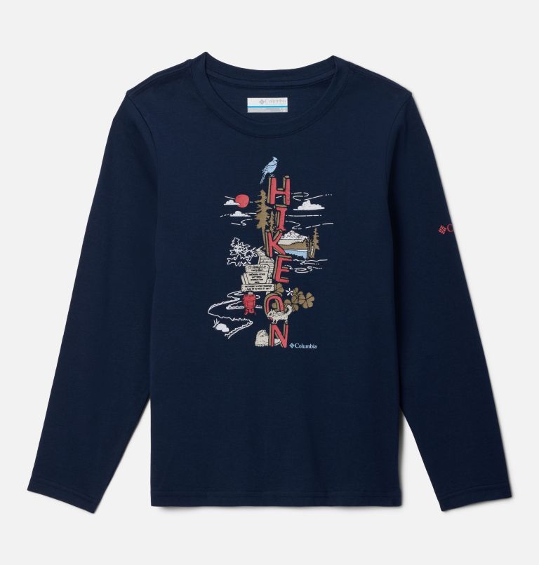 Boys' Dobson Pass Long Sleeve Graphic T-Shirt, Color: Collegiate Navy, Hike On, image 1