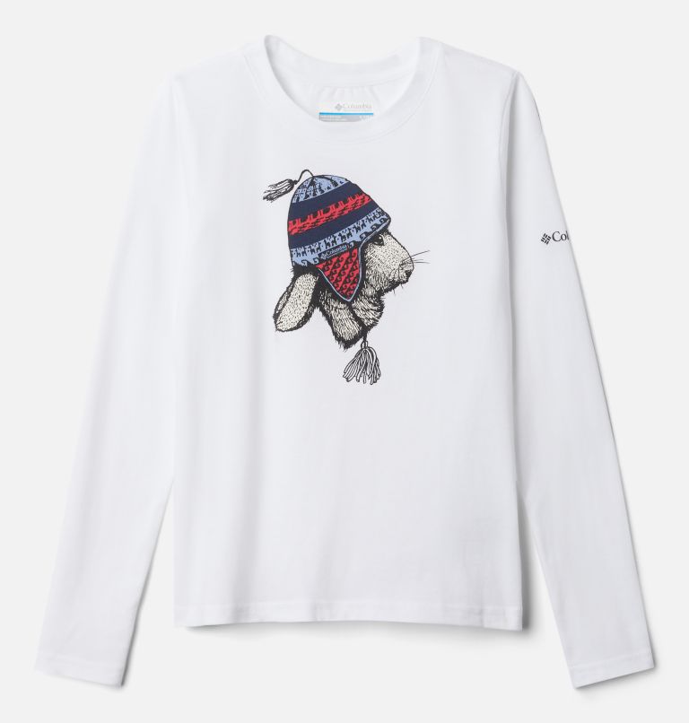 Girls' Hazeldel Hill Long Sleeve Graphic T-Shirt, Color: White Snowhare Chullo, image 1