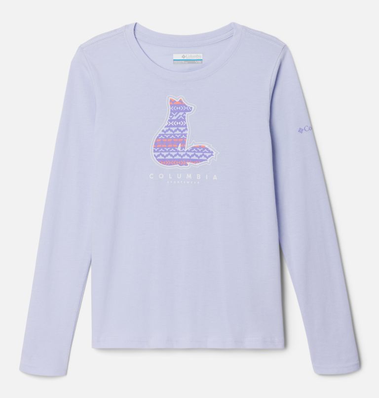 Girls’ Hazeldel Hill Long Sleeve Graphic T-Shirt, Color: Snowdrift, Foxy Madras, image 1