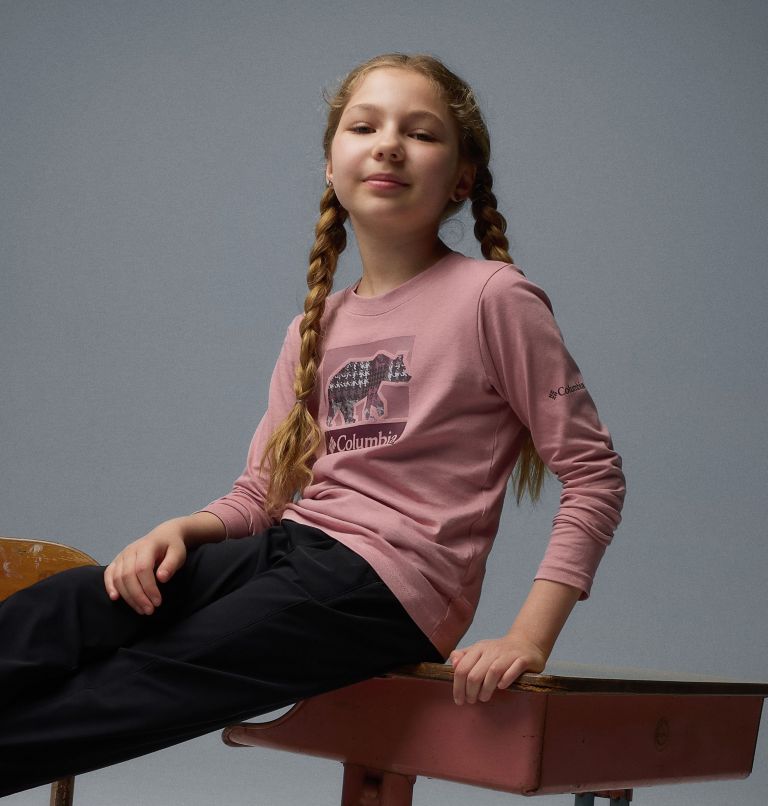 Girls' Hazeldel Hill Long Sleeve Graphic T-Shirt, Color: Eraser Pink, Barely Printed, image 3