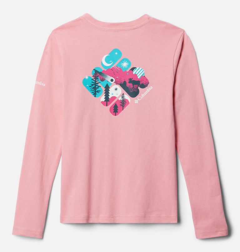 Thumbnail: Girls' Hazeldel Hill Long Sleeve Graphic T-Shirt, Color: Pink Orchid, Hypergalactic Gem, image 2