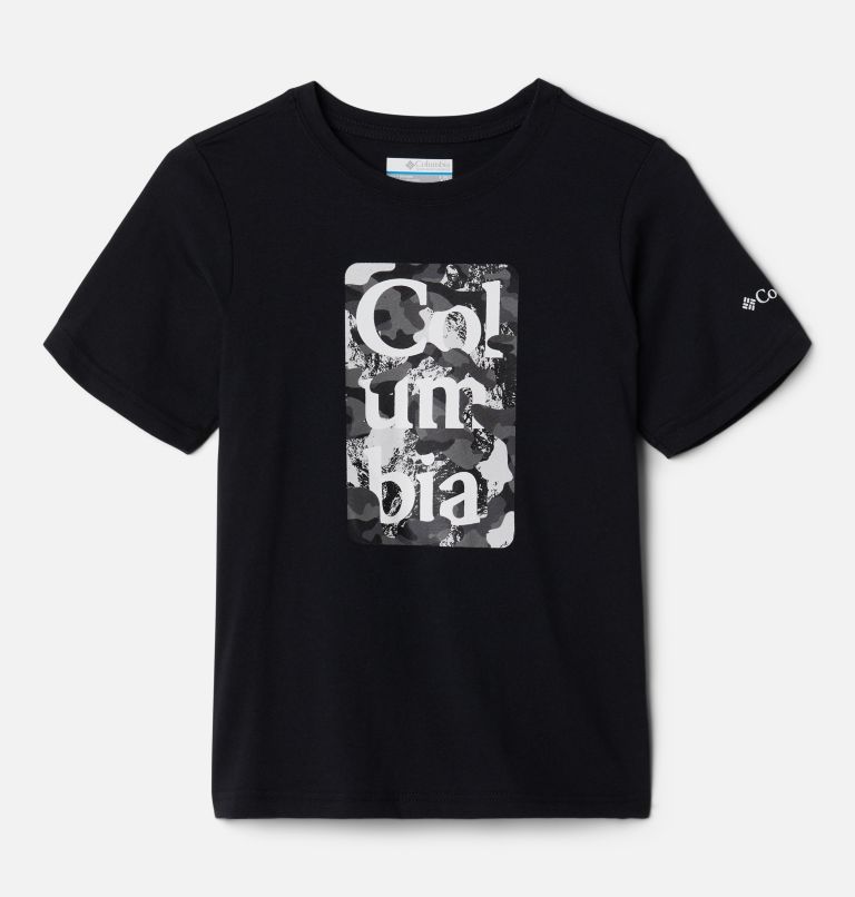 Camiseta estampada de algodón orgánico Basin Ridge para niño, Color: Black Camo Stacks, image 1