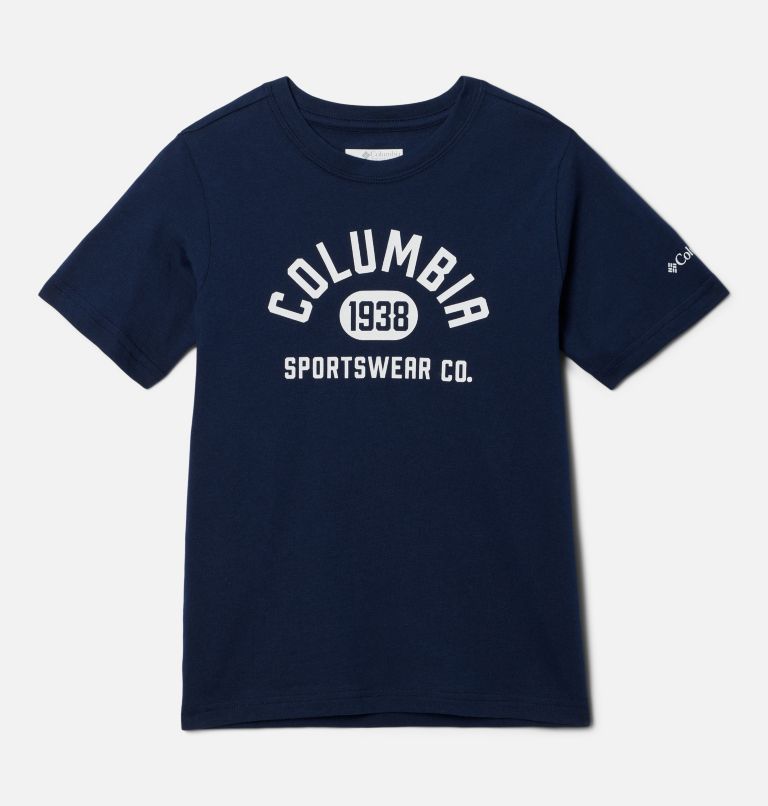 Boys' Basin Ridge Short Sleeve Graphic T-Shirt, Color: Collegiate Navy, College Life, image 1