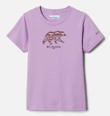 Columbia Mission Peak Short Sleeve Graphic T-Shirt - Girls S Peach Heather - Inverted Stripes Graphic