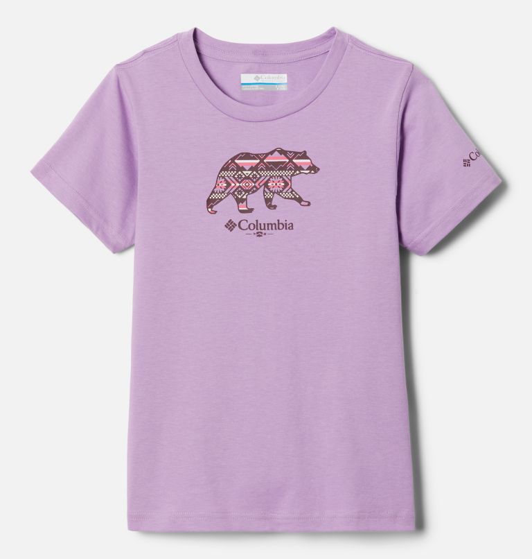 Thumbnail: Girls' Bessie Butte Short Sleeve Graphic T-Shirt, Color: Gumdrop, Bearly-Checkered Peaks, image 1