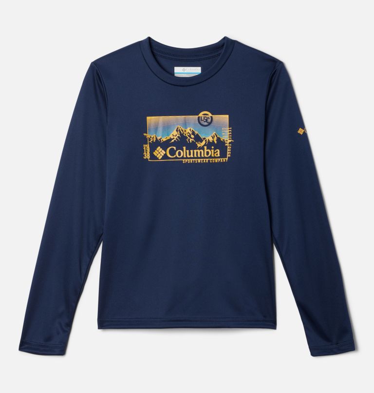 Thumbnail: Boys' Grizzly Peak Long Sleeve Graphic T-Shirt, Color: Collegiate Navy, Linear Range, image 1