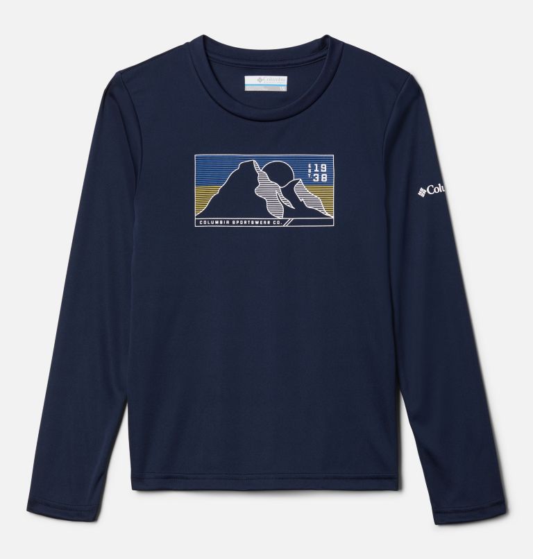 Thumbnail: Boys' Grizzly Peak Long Sleeve Graphic T-Shirt, Color: Collegiate Navy, Line Scape, image 1