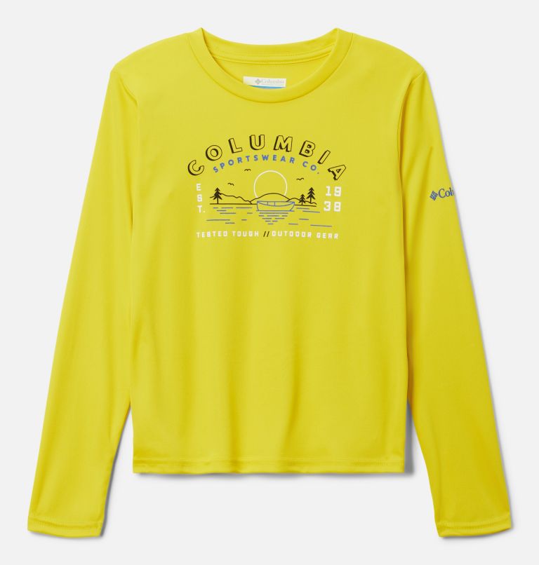 Thumbnail: Boys' Grizzly Peak Long Sleeve Graphic T-Shirt, Color: Laser Lemon, Shoreline Scape, image 1