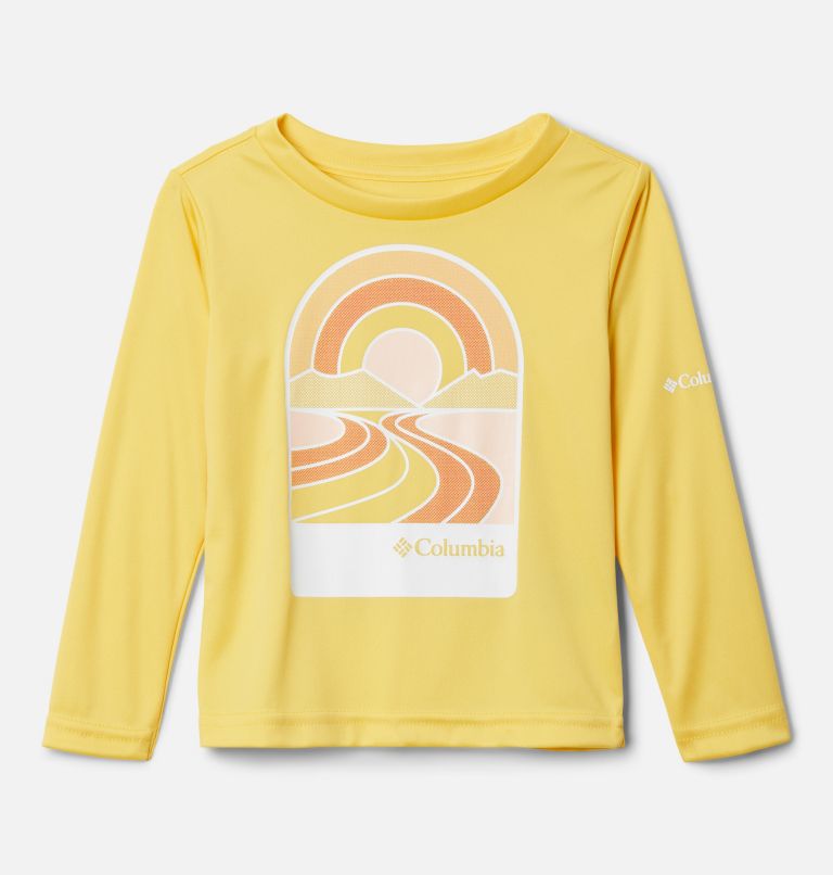 Thumbnail: Girls' Toddler Mirror Rock Long Sleeve Graphic Shirt, Color: Sun Glow, Suntrek Trails II, image 1
