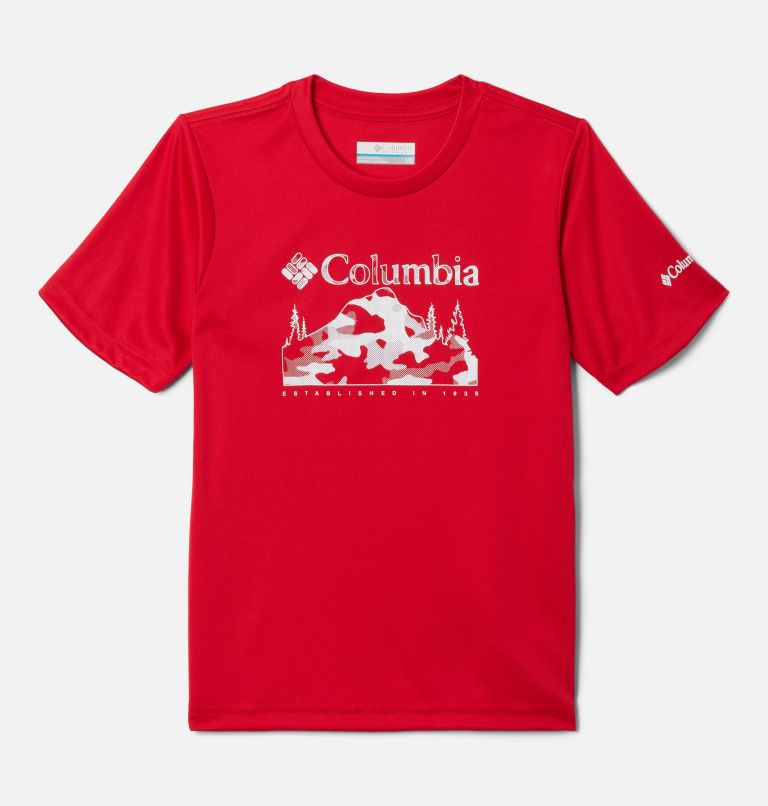 Thumbnail: Boys' Edisun Trail Graphic T-Shirt, Color: Mountain Red, Outdoor Camo, image 1