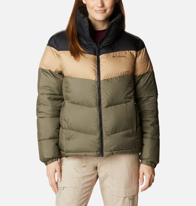 Thumbnail: Women's Puffect Color Blocked Jacket, Color: Stone Green, Beach, Black, image 1