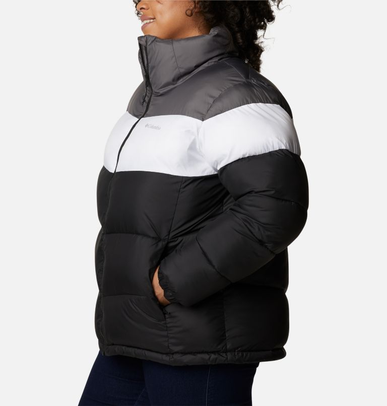 Thumbnail: Women's Puffect Color Blocked Jacket - Plus Size, Color: Black, White, City Grey, image 3