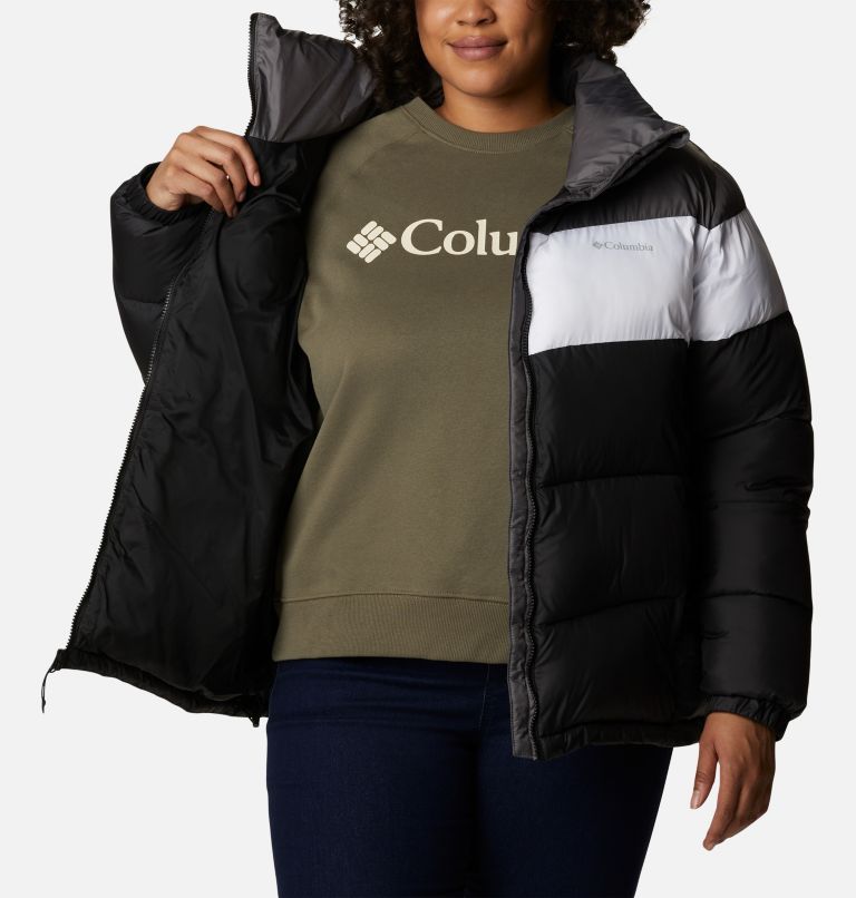 Thumbnail: Women's Puffect Color Blocked Jacket - Plus Size, Color: Black, White, City Grey, image 5
