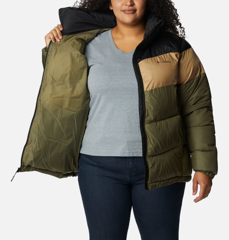 Thumbnail: Women's Puffect Color Blocked Jacket - Plus Size, Color: Stone Green, Beach, Black, image 5