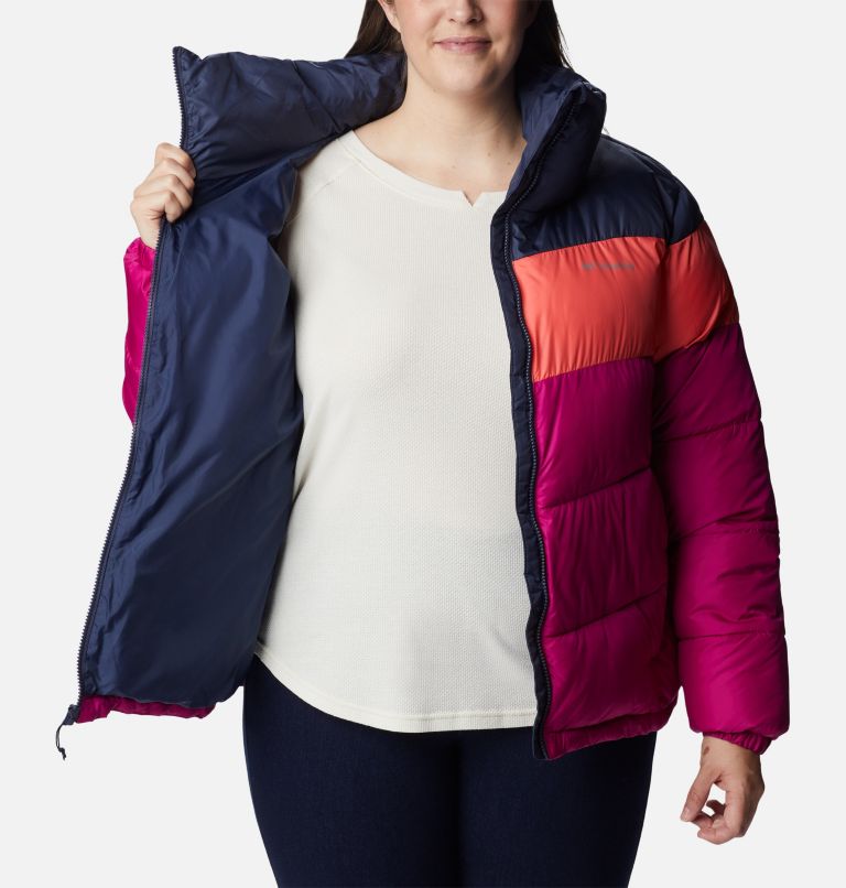Thumbnail: Women's Puffect Color Blocked Jacket - Plus Size, Color: Wild Fuchsia, Blush Pink, Nocturnal, image 5