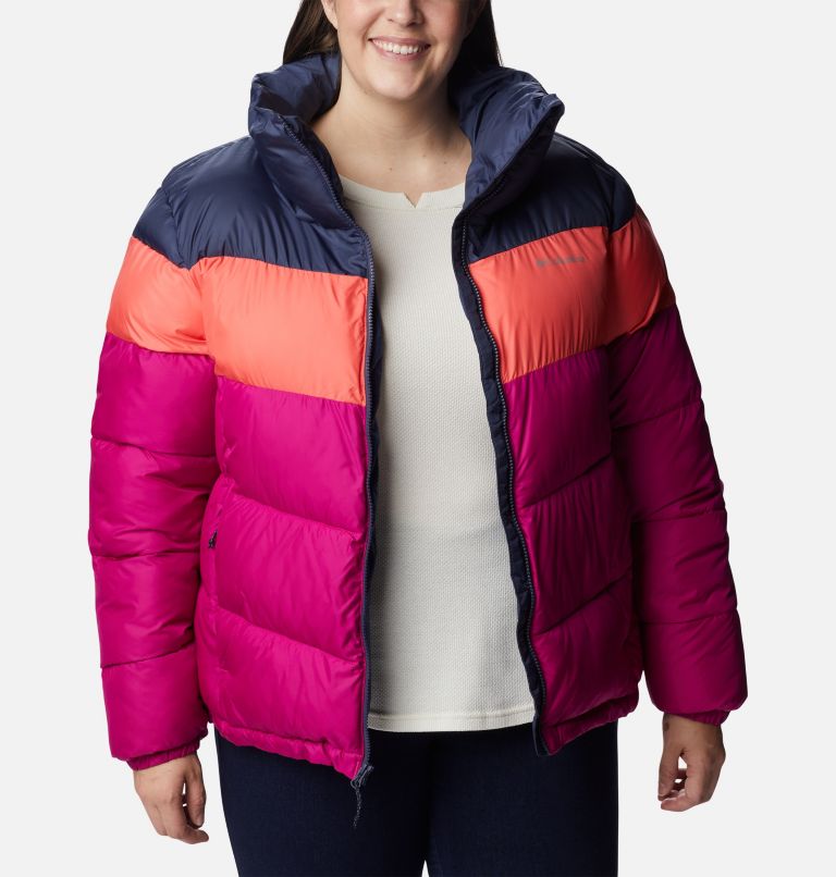 Thumbnail: Women's Puffect Color Blocked Jacket - Plus Size, Color: Wild Fuchsia, Blush Pink, Nocturnal, image 7