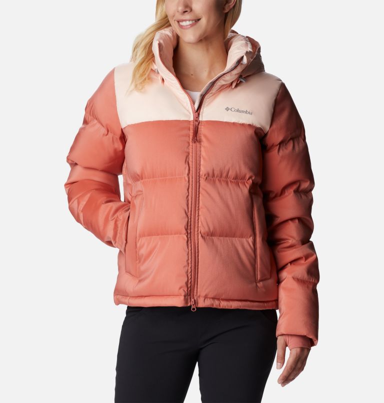Thumbnail: Women's Bulo Point Insulated Hooded Puffer Jacket, Color: Peach Blossom, Dark Coral Sheen, image 1