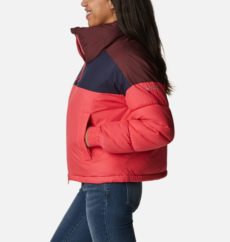 Women's Pike Lake Insulated Cropped Puffer Jacket, Color: Bright Geranium, Dark Nocturnal, Malbec, image 3