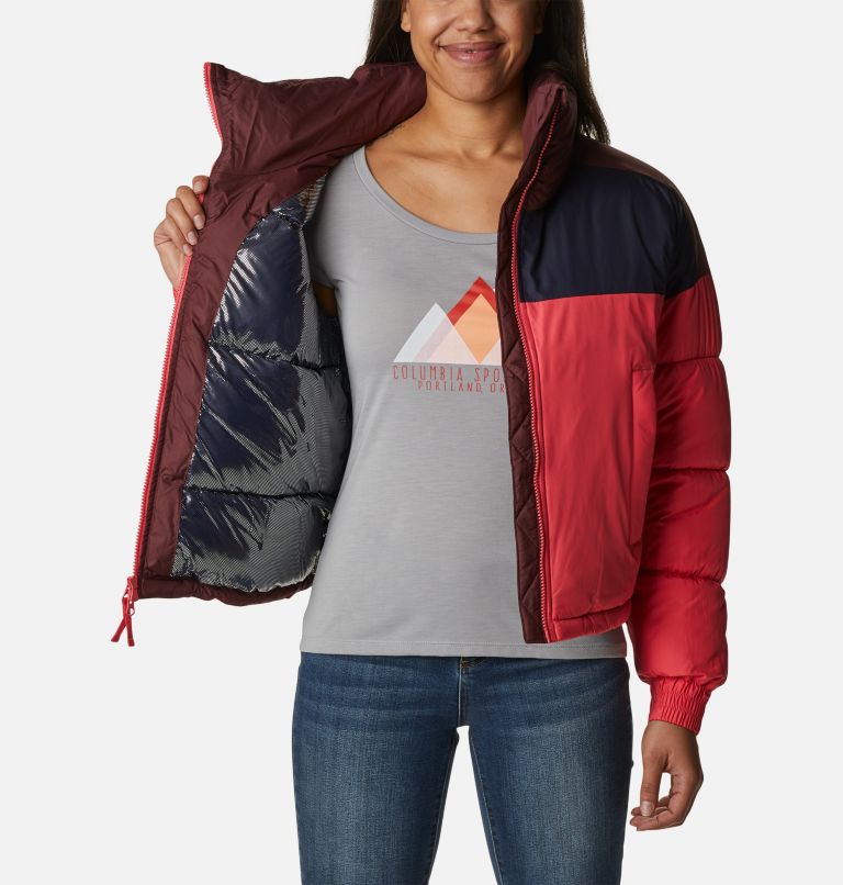 Thumbnail: Women's Pike Lake Insulated Cropped Puffer Jacket, Color: Bright Geranium, Dark Nocturnal, Malbec, image 5